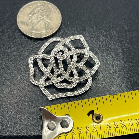 Sterling silver diamond rose flower brooch pin - Picture 11 of 14
